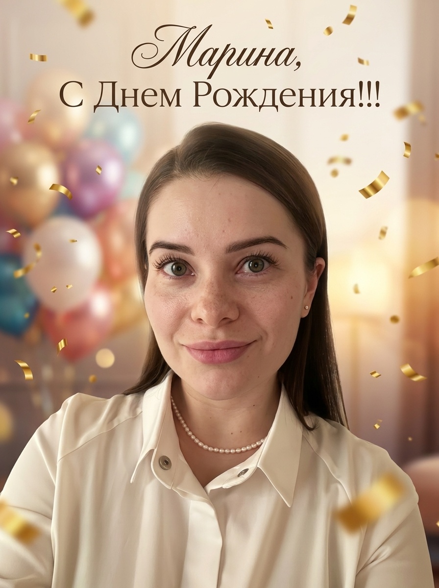 Поздравительная открытка с именинницей в редакционном стиле