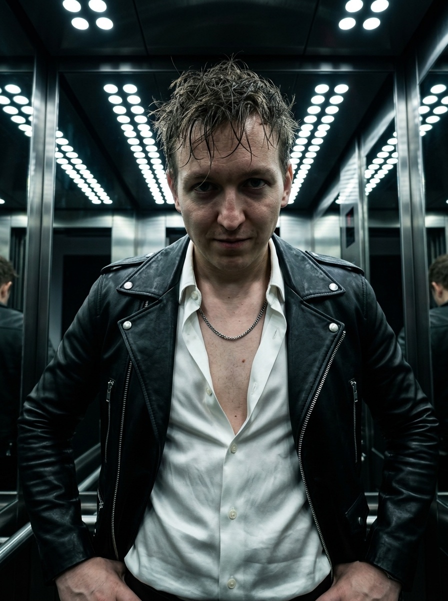 Мужской портрет в стиле Saint Laurent в лифте