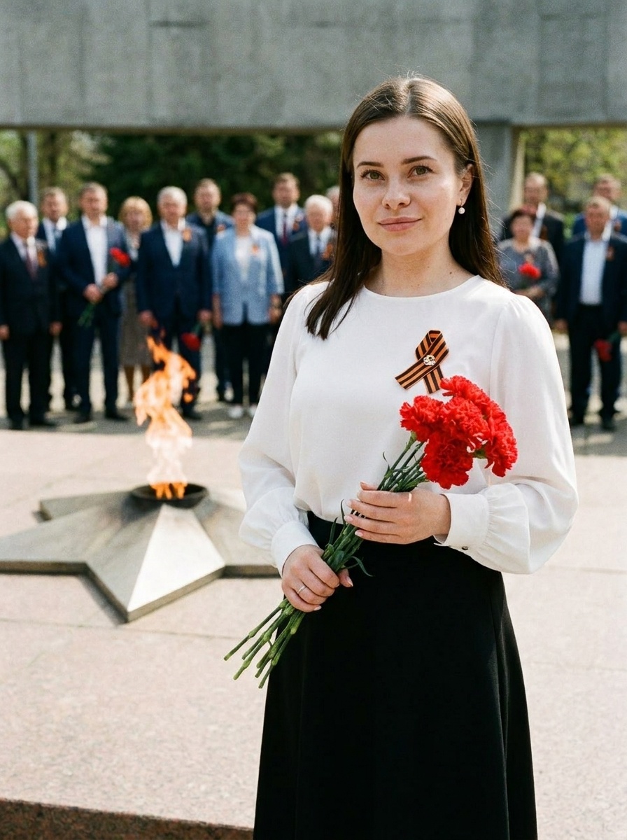 Портрет женщины с гвоздиками у Вечного огня