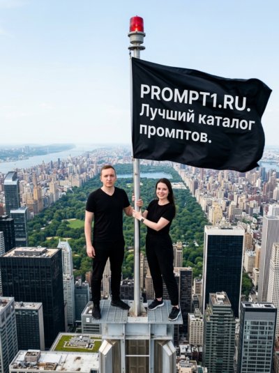 Пара на Эмпайр-стейт-билдинг с флагом
