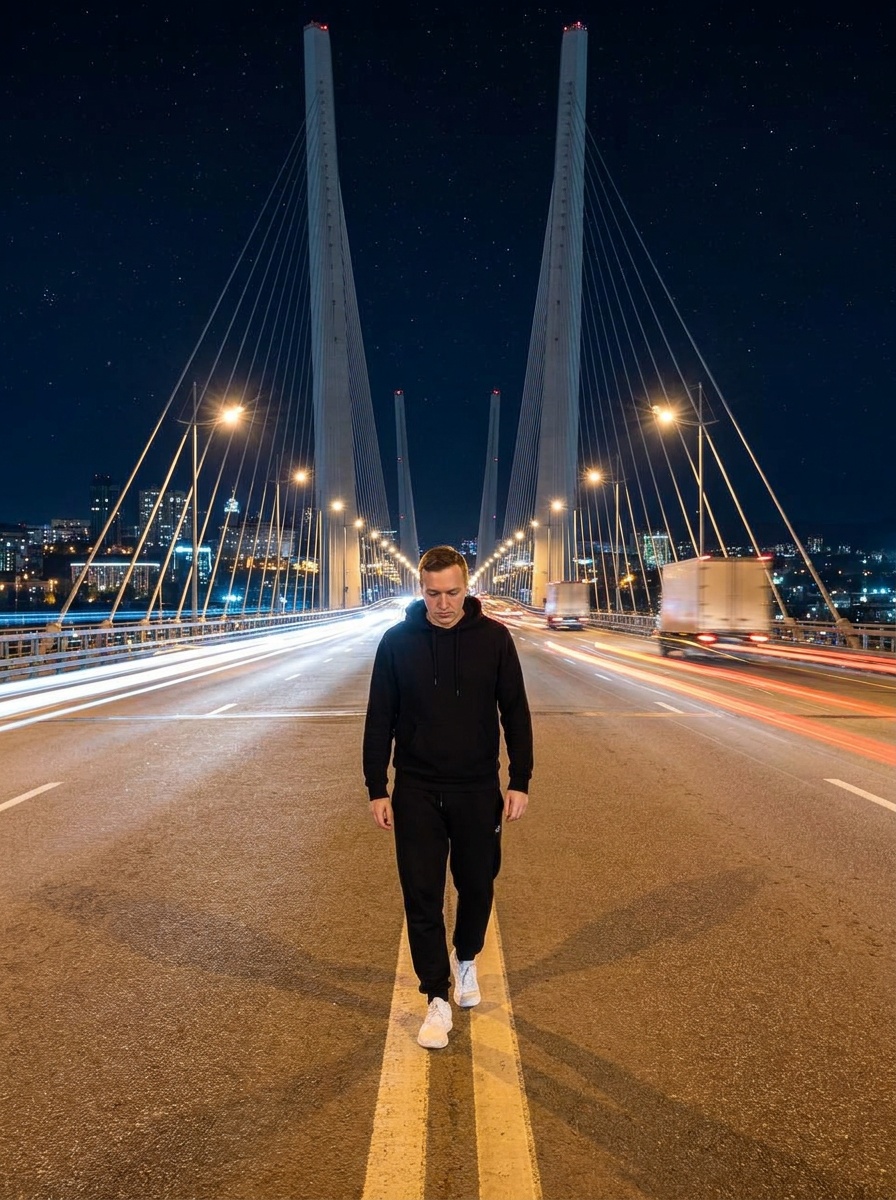 Мужской портрет у Русского моста ночью
