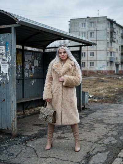Платиновая блондинка на российской остановке