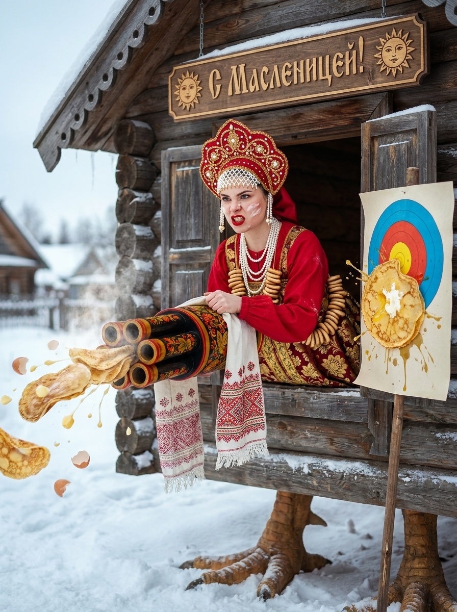 Масленичный блиномёт: Яростная красавица в избушке