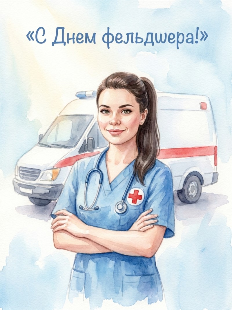 Акварельная открытка ко Дню фельдшера