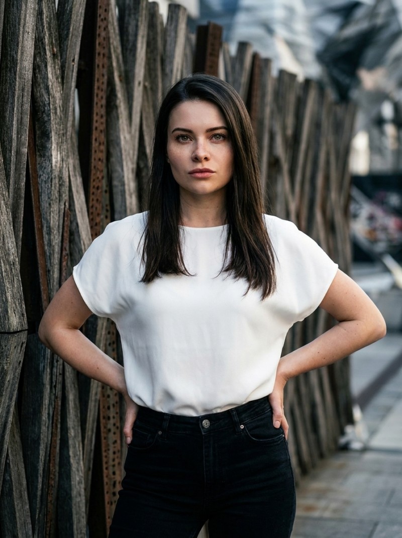Девушка в белом топе у забора: дерзкий fashion-образ