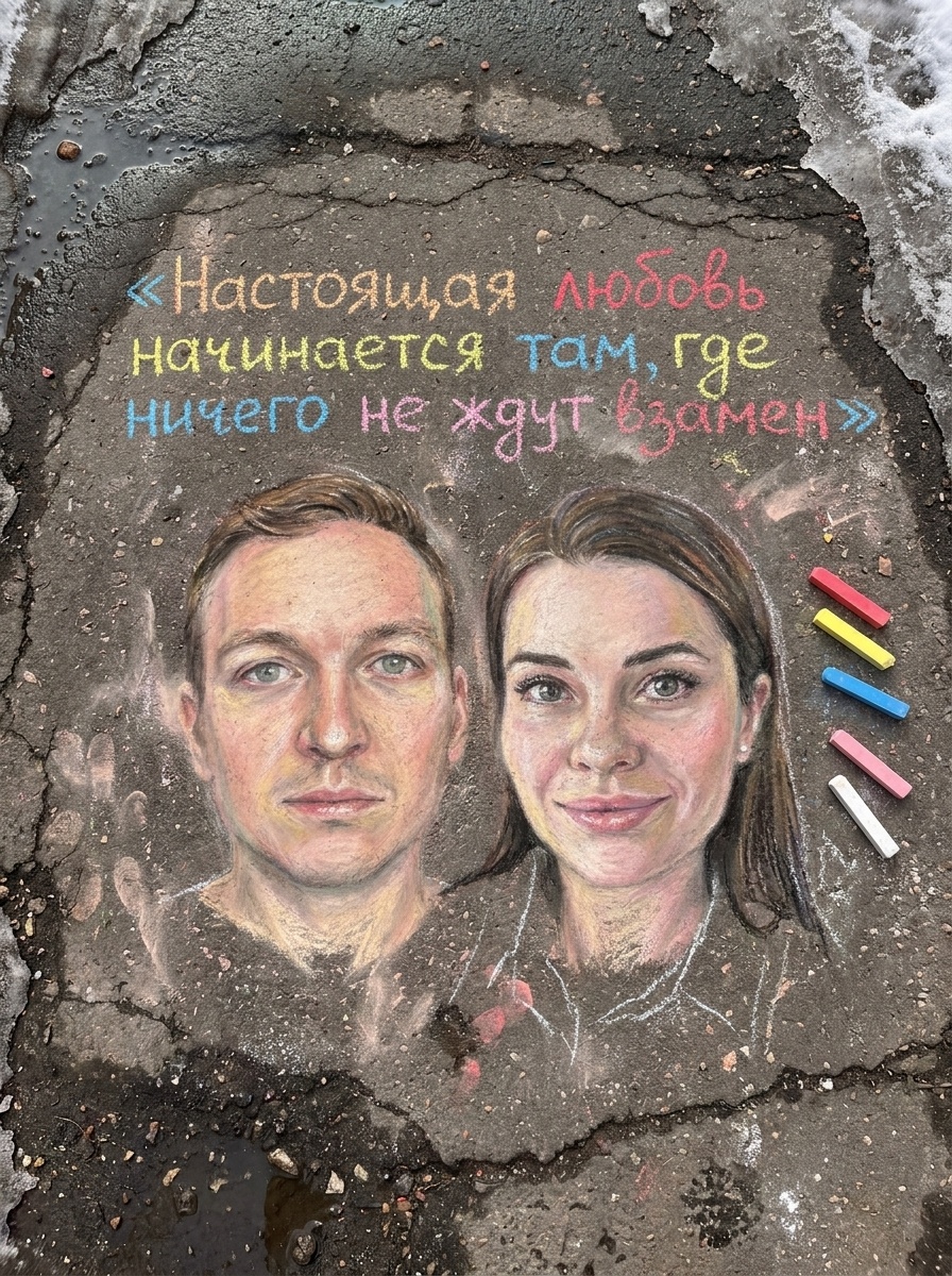 Пара в рисунке мелками на асфальте