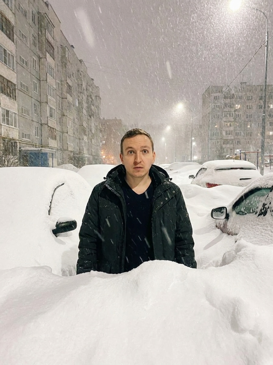 Мужчина в снежном плену: зимний портрет