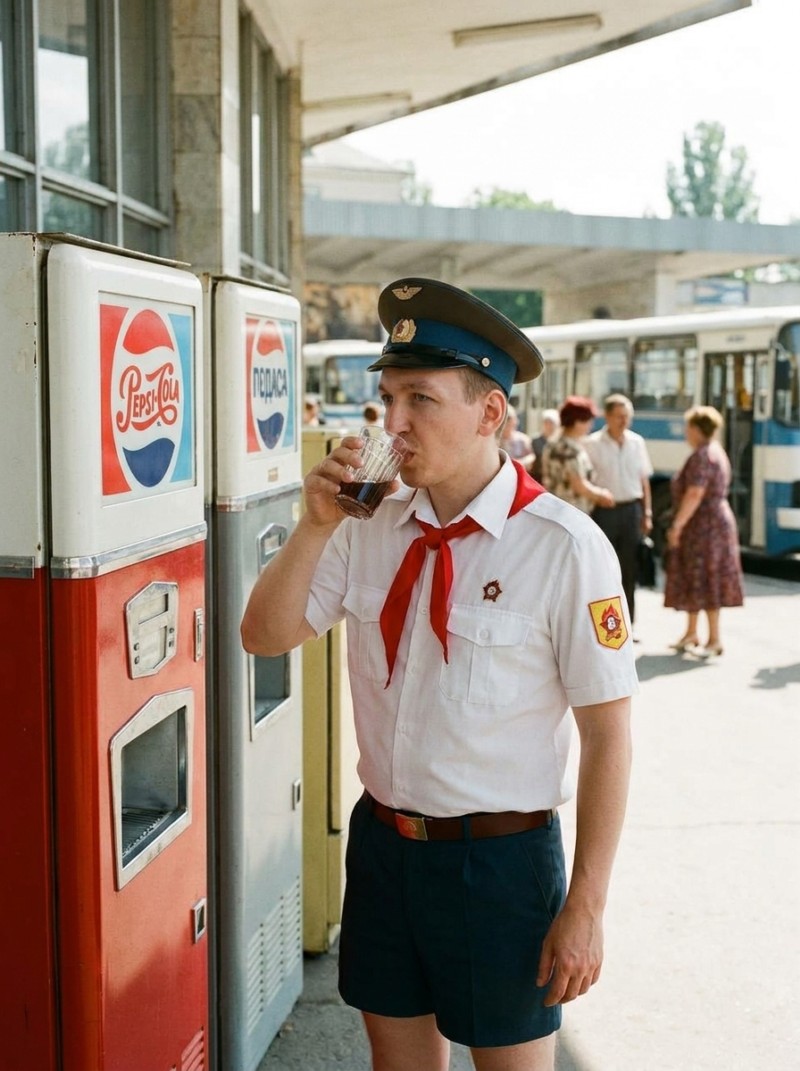 Пионер у автомата с газировкой, Донецк, 80-е