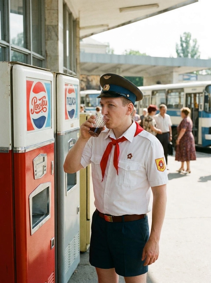 Пионер у автомата с газировкой, Донецк, 80-е