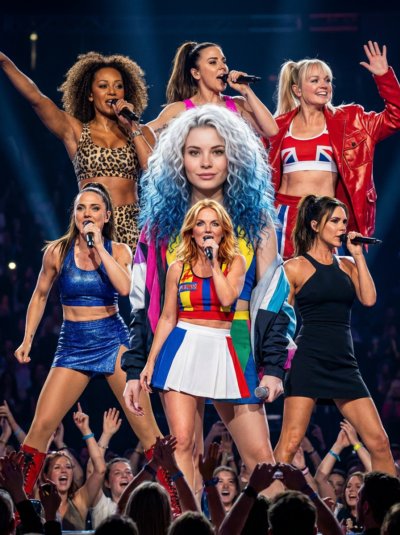 Spice Girls и гостья: концертный кадр