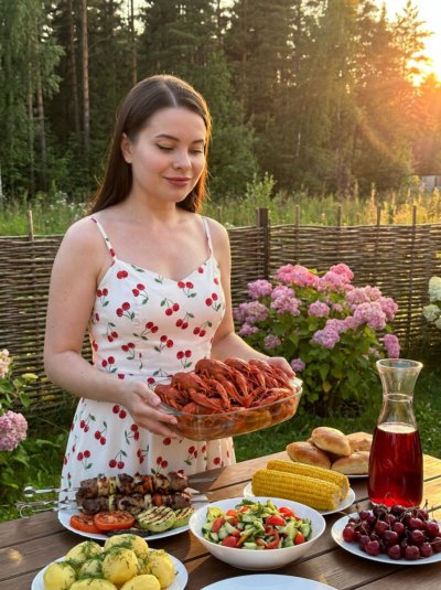 Вечерний сад: женский портрет с раками