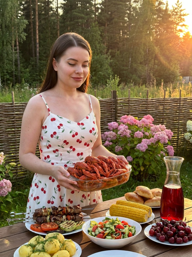 Вечерний сад: женский портрет с раками