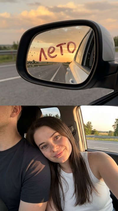 Летний коллаж: зеркало и селфи в машине