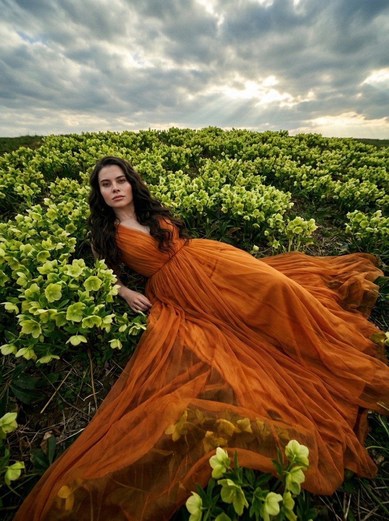 Девушка в цветах морозника: кинематографичная fashion-съёмка