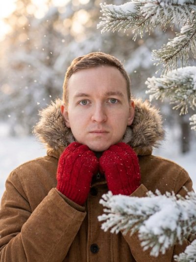 Зимний портрет девочки в заснеженном лесу