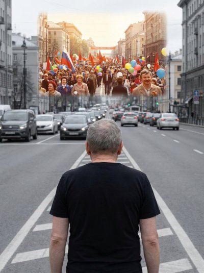 Старик на первомайском переходе: ностальгия