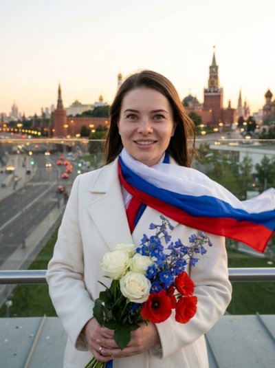Женщина на смотровой площадке в цветах флага