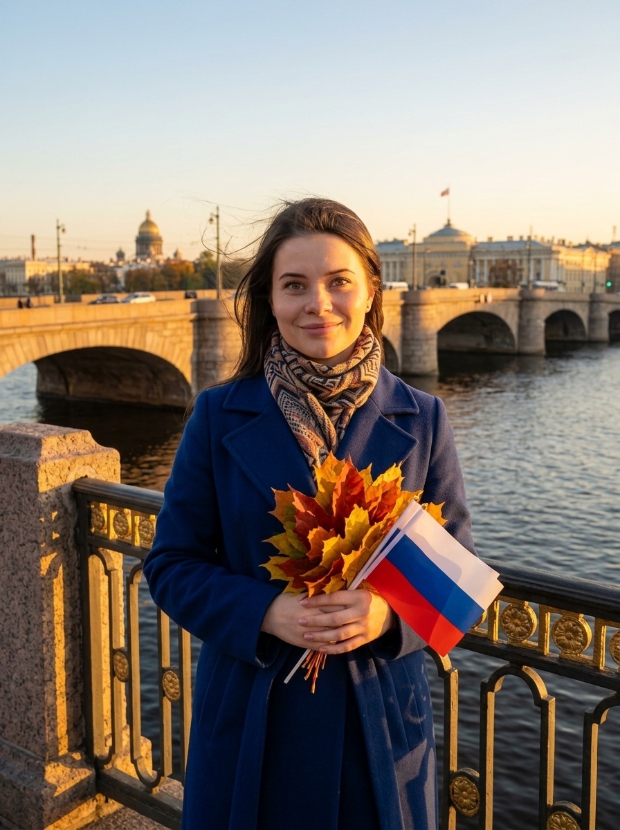 Мост дружбы народов в лучах заката: женский портрет