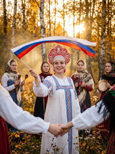 Хоровод у берёз на закате: девичий образ