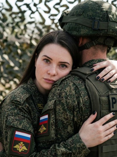 Военная пара: объятия со спины в форме
