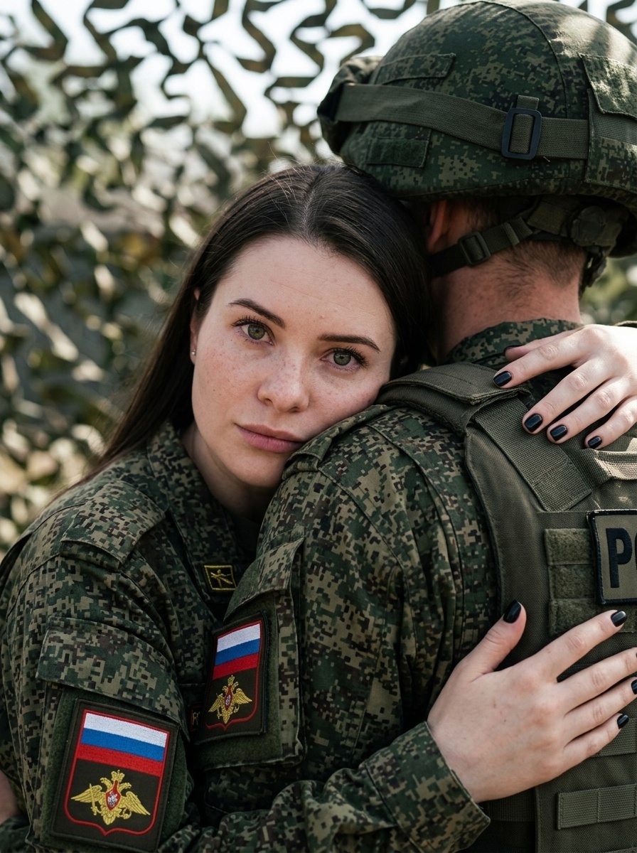 Военная пара: объятия со спины в форме