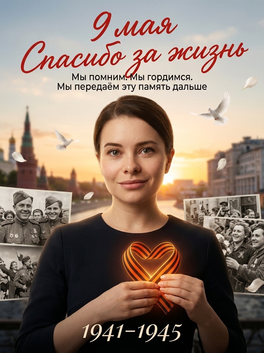 Кинематографичная открытка ко Дню Победы с портретом