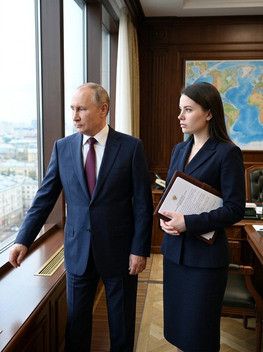 Путин и девушка у окна в кабинете