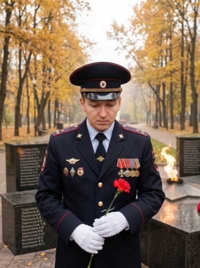 Полицейский в парадной форме у мемориала