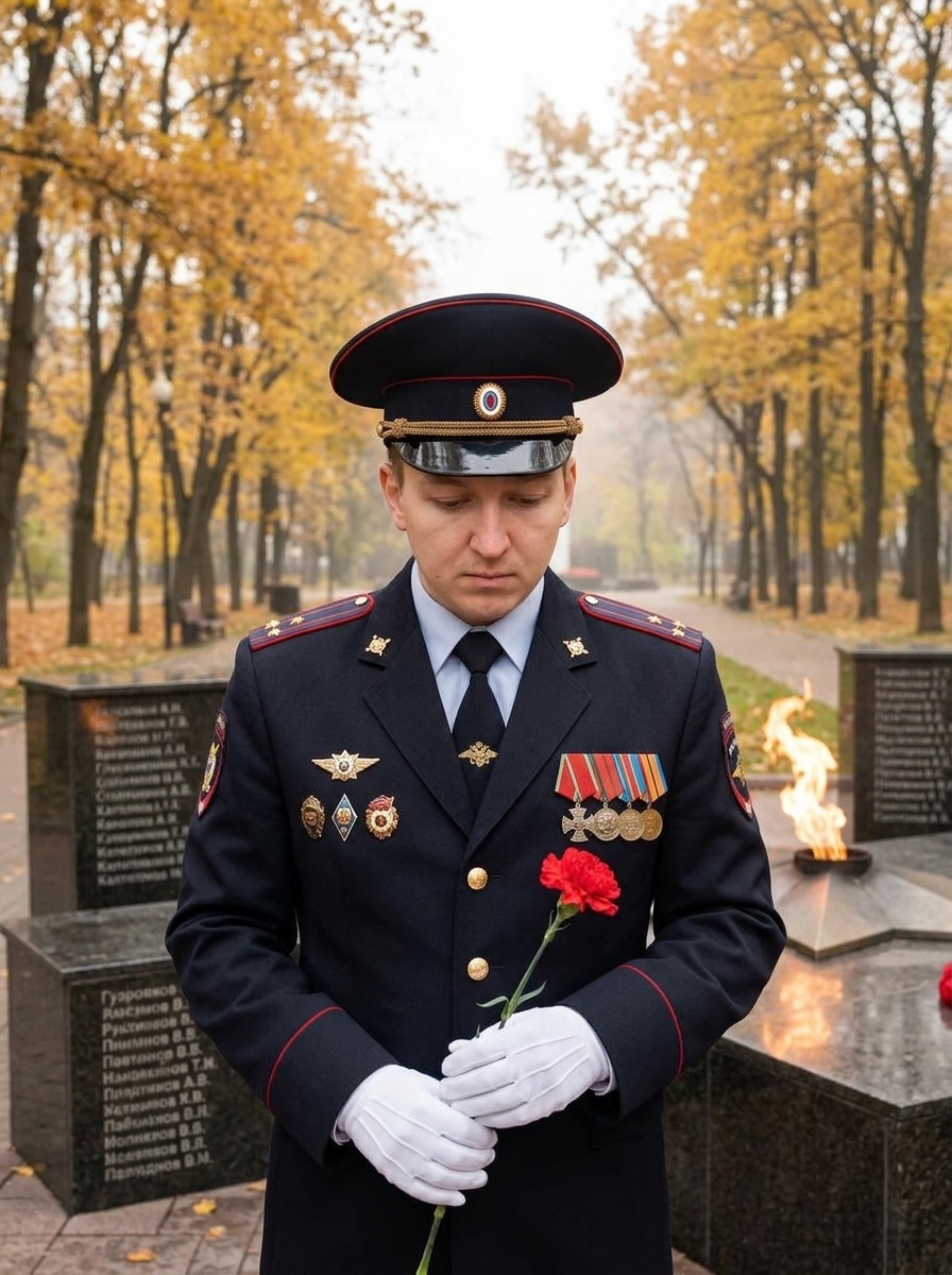 Полицейский в парадной форме у мемориала