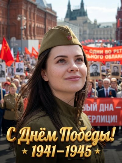 Девушка в пилотке на параде 9 Мая: фотореализм