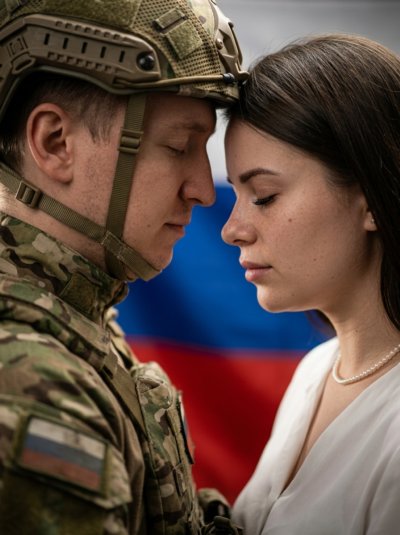 Военный и женщина лбами: прощание у флага