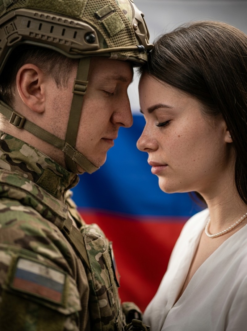 Военный и женщина лбами: прощание у флага