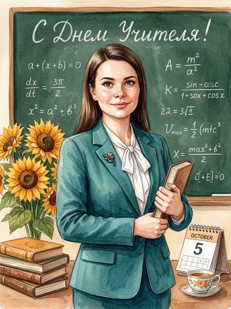 Акварельная открытка ко Дню учителя