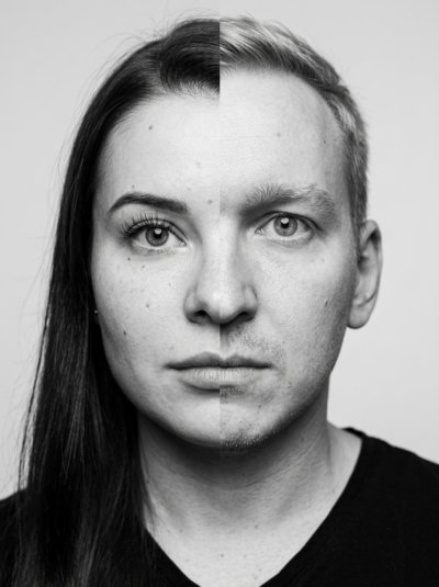 Две половины одного лица: чёрно-белый коллаж