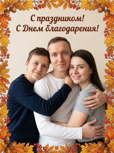 Осенняя семейная открытка с объятиями на природе