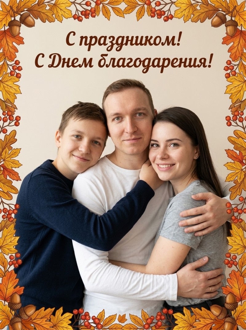 Осенняя семейная открытка с объятиями на природе