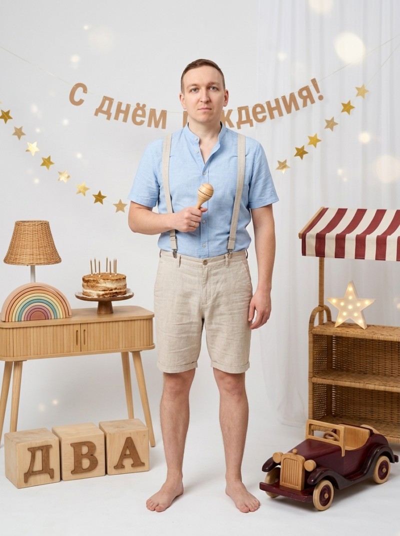 Детский портрет «2 года» в студии: босиком