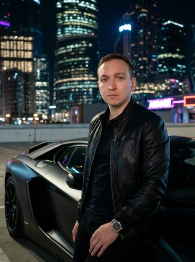 Ночной мужской портрет с Lamborghini
