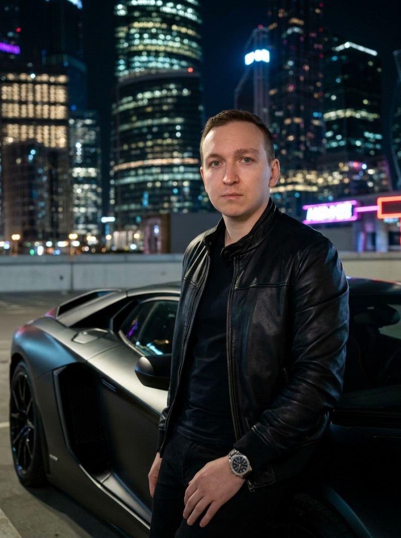 Ночной мужской портрет с Lamborghini