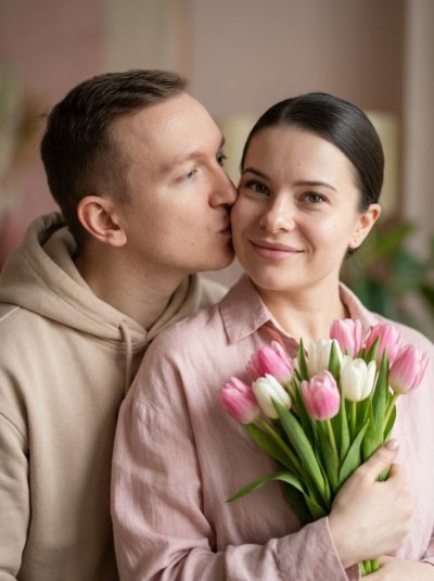 Влюблённые с тюльпанами: весенний портрет