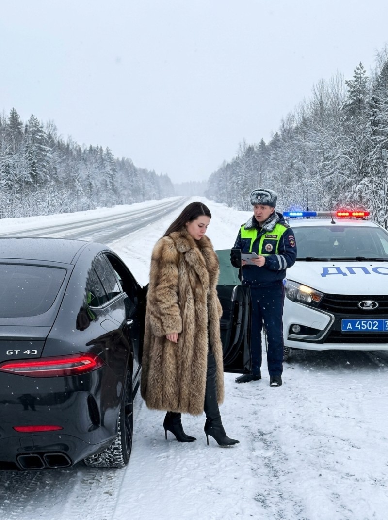 Роскошная пара на зимней трассе с Mercedes AMG