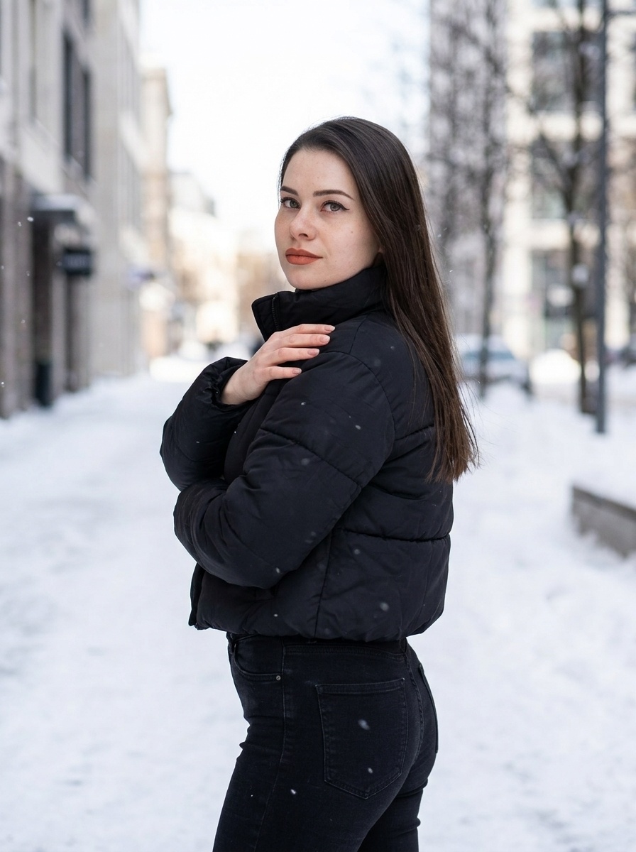 Зимний городской стиль: взгляд через плечо