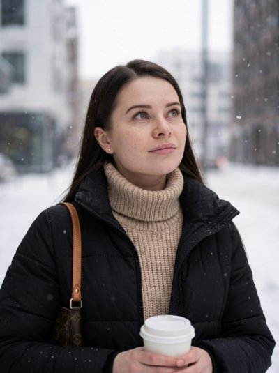 Зимний портрет с кофе в городском стиле