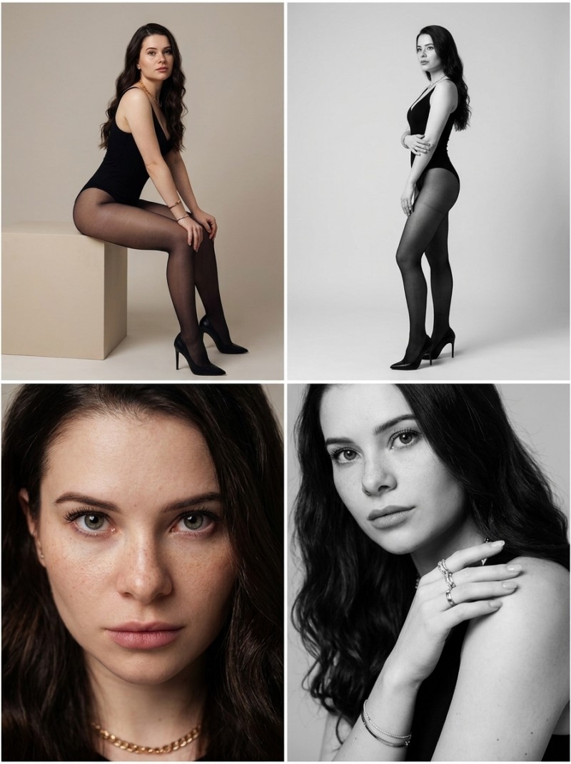 Ультрареалистичная 2×2 editorial фотосессия в чёрном боди