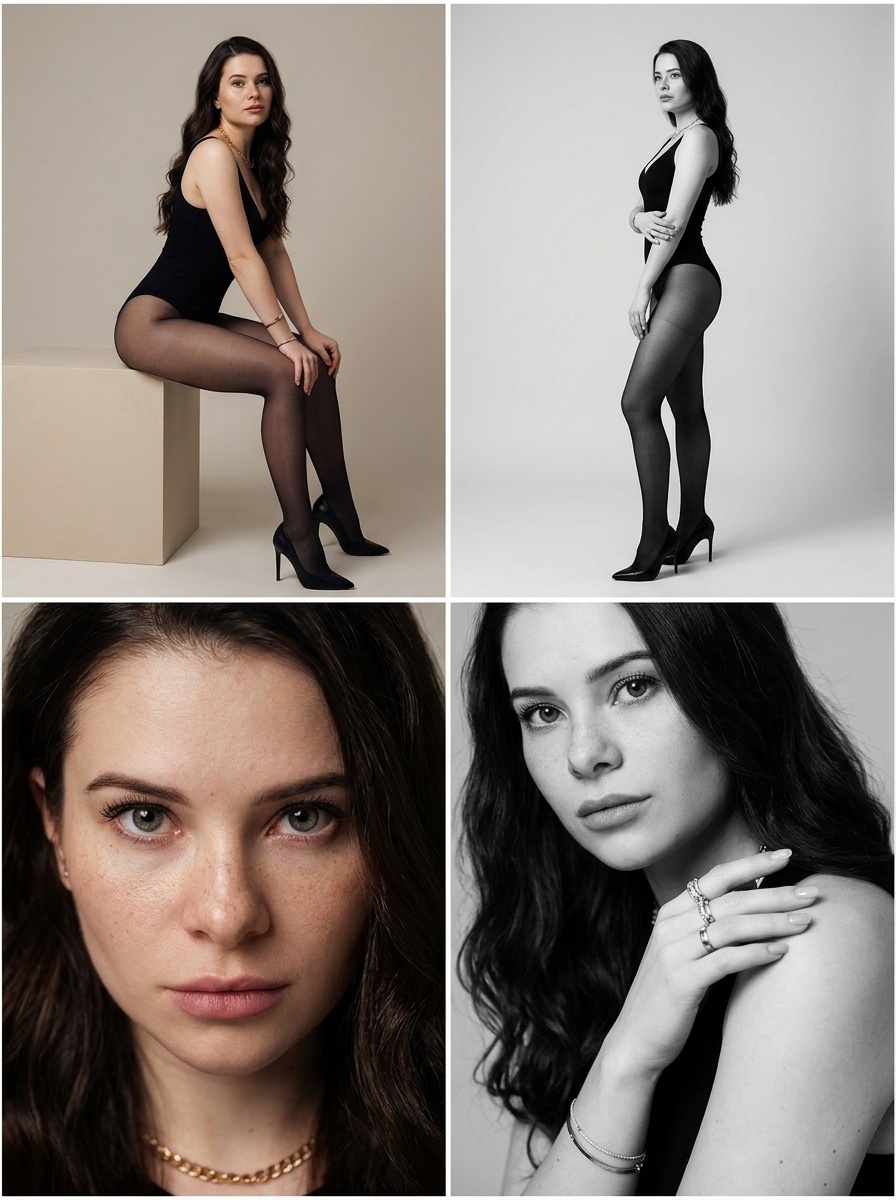 Ультрареалистичная 2×2 editorial фотосессия в чёрном боди