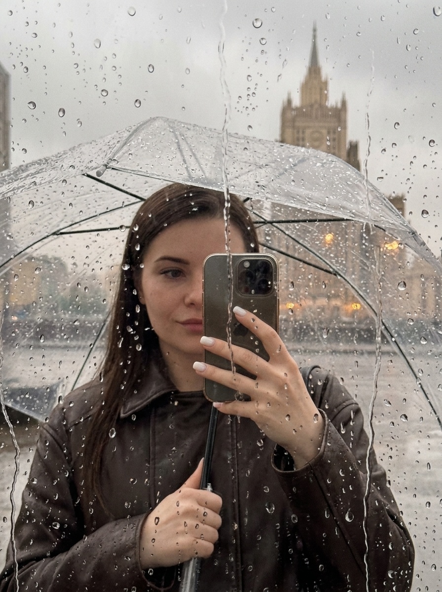 Дождливая фотосессия под зонтом у МИД