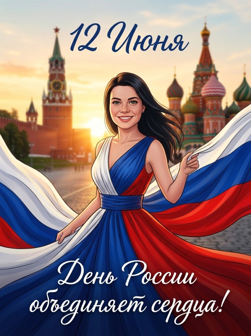 Открытка ко Дню России с героиней