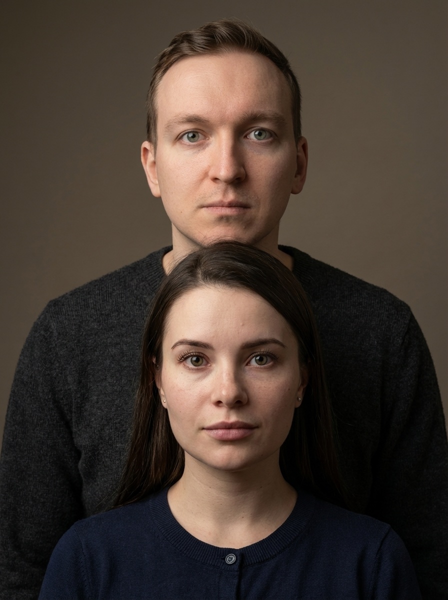 Классический семейный студийный портрет родителя и ребёнка