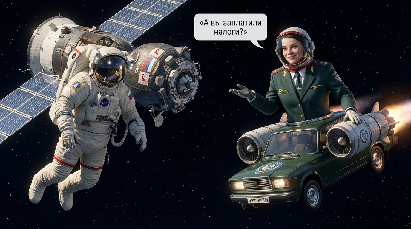 Космонавт и налоговый инспектор в космосе: фотореализм
