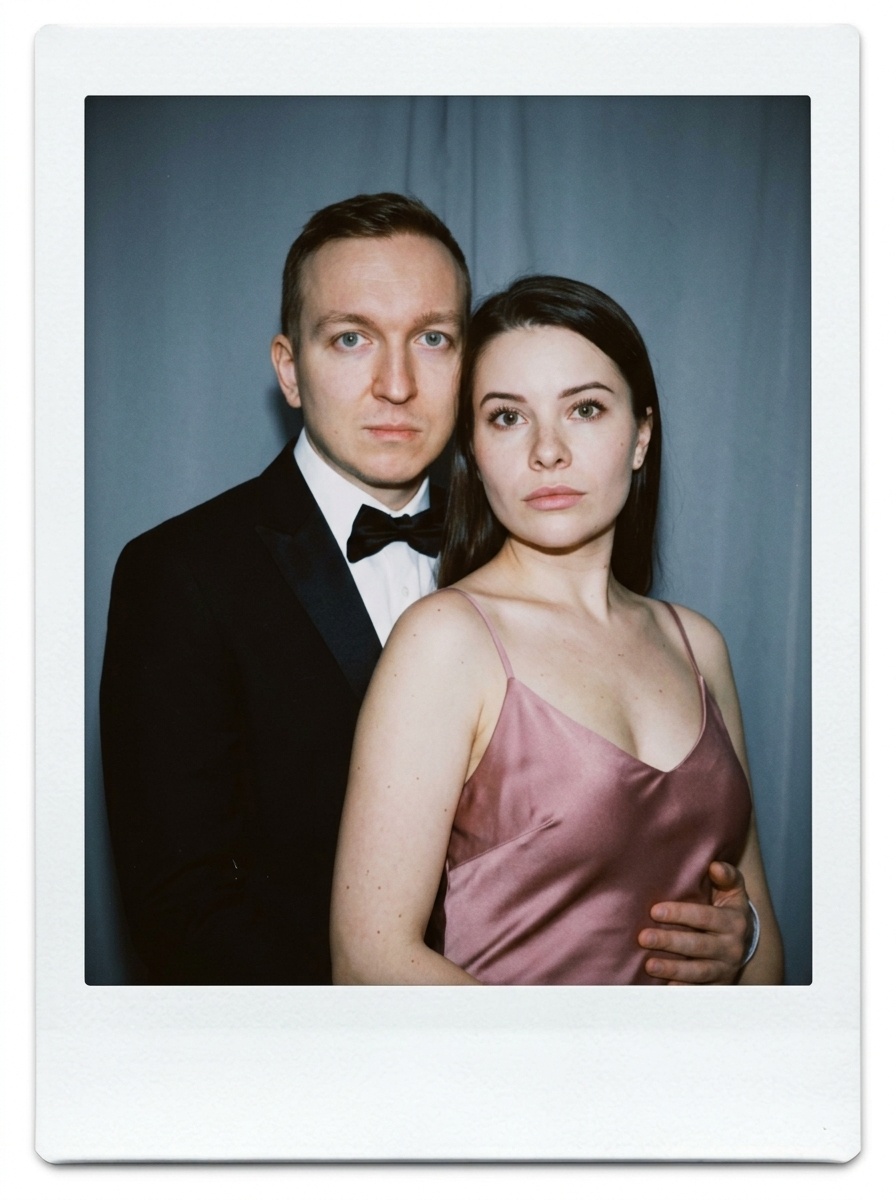 Фотореалистичный дуэт-портрет в стиле Polaroid с минималистичным интерьером